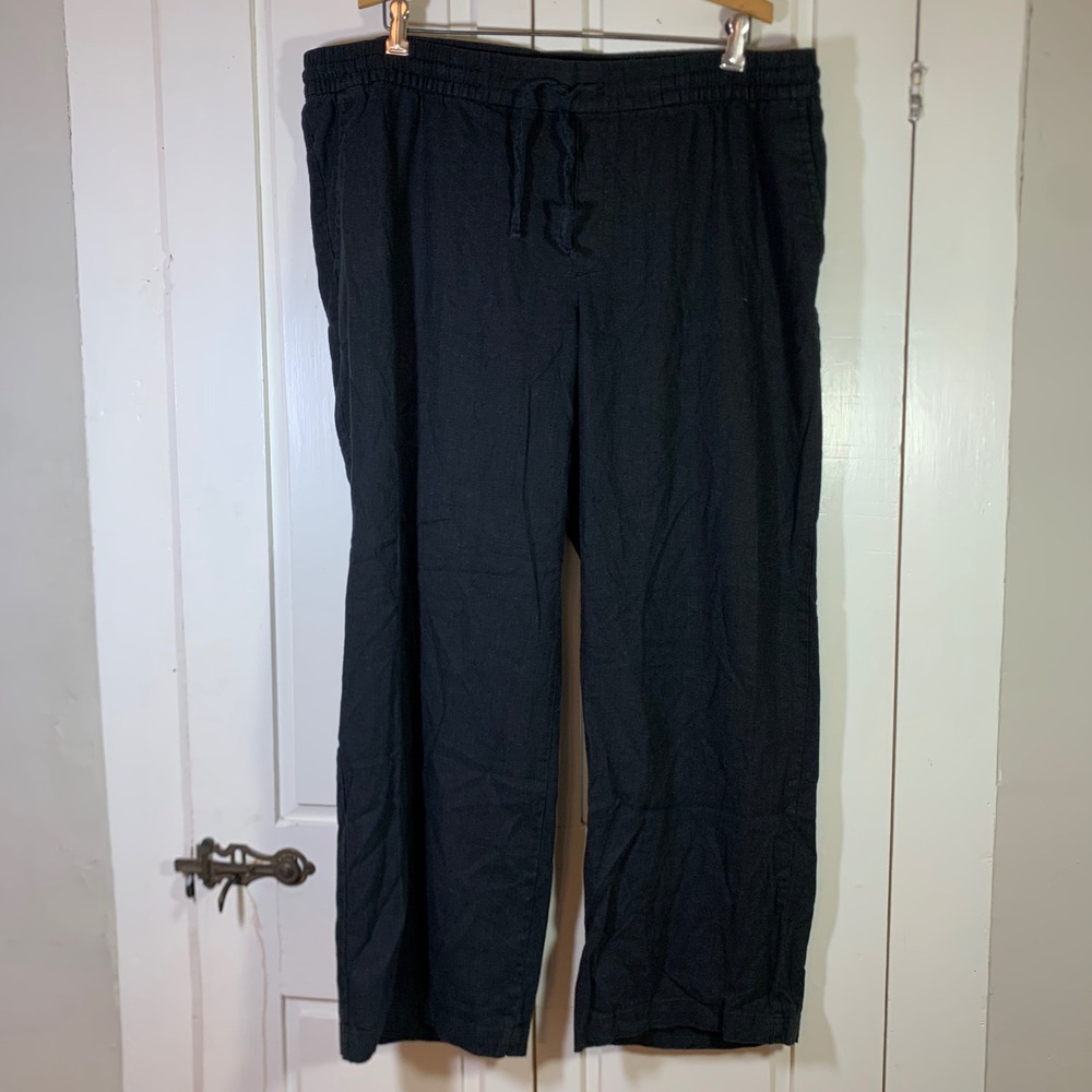 Old Navy Womens XL Black Linen Blend Wide Leg Drawstring Pants Lagelook Coastal
